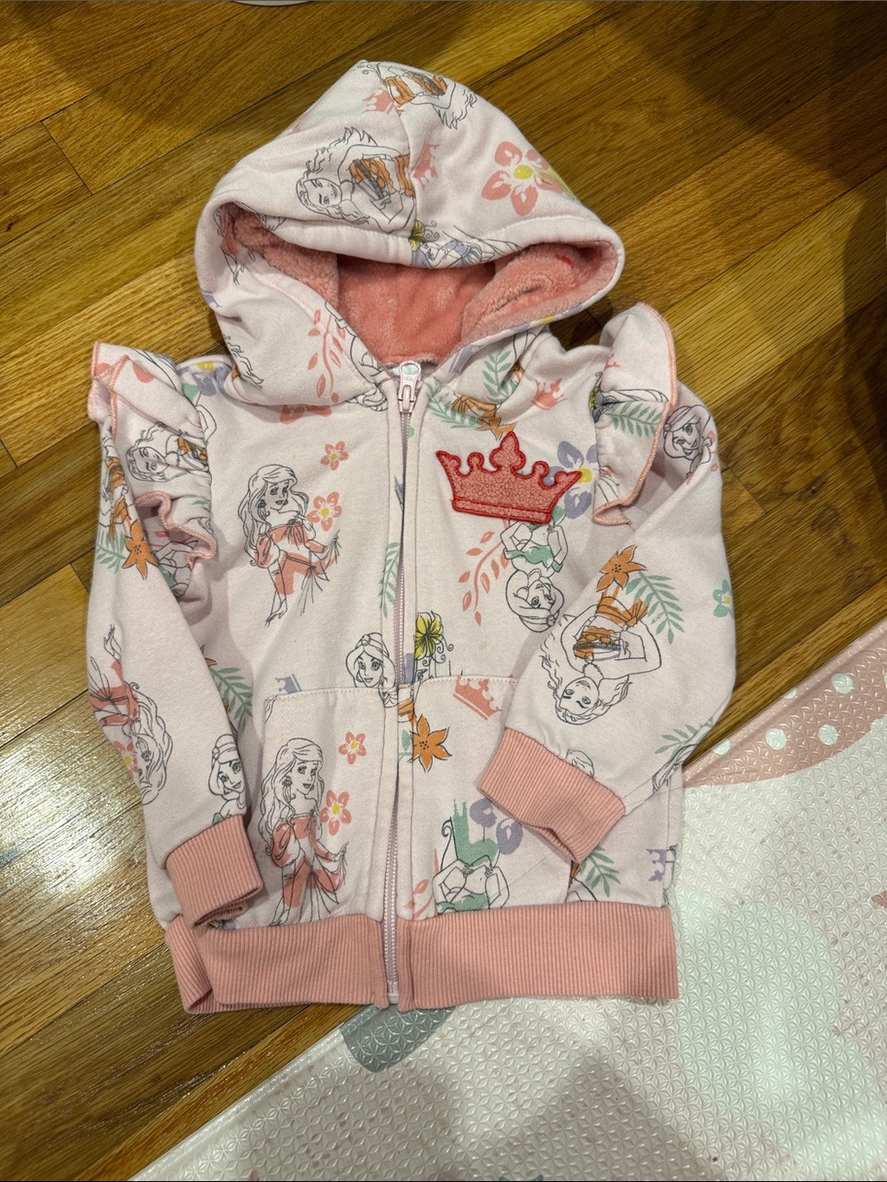 Disney Light Pink Princess Zip Hoodie with Crown Patch